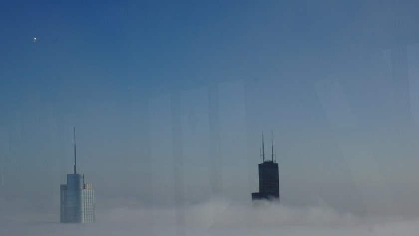 Sear's Tower and Trump in a surreal fog photo