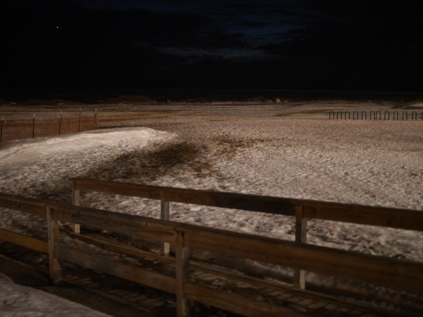 Oak Beach, Chicago, 18 degrees, 3:30 a.m. and I'm the only beach bum. I think. 