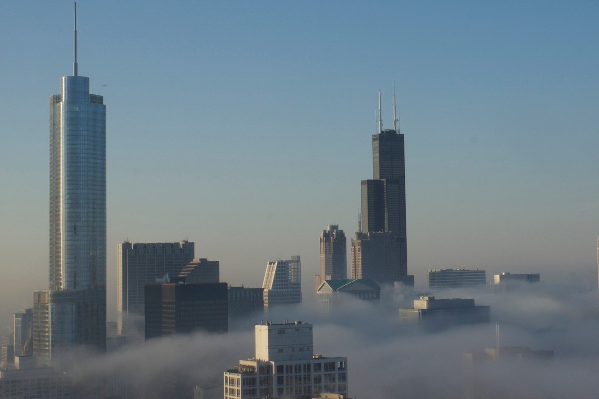 Chicago skyline under&nbsp;fog